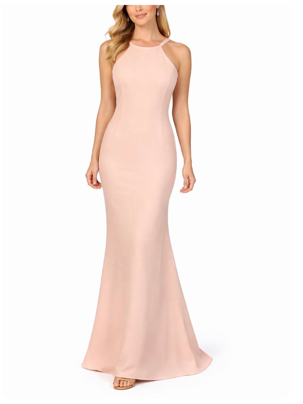 AQUA Blush Pink Evening Gown Textured Knit Backless Long Column Dress Size 6